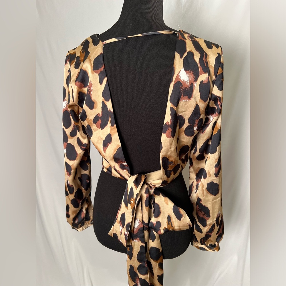 Silk leopard print wrap top